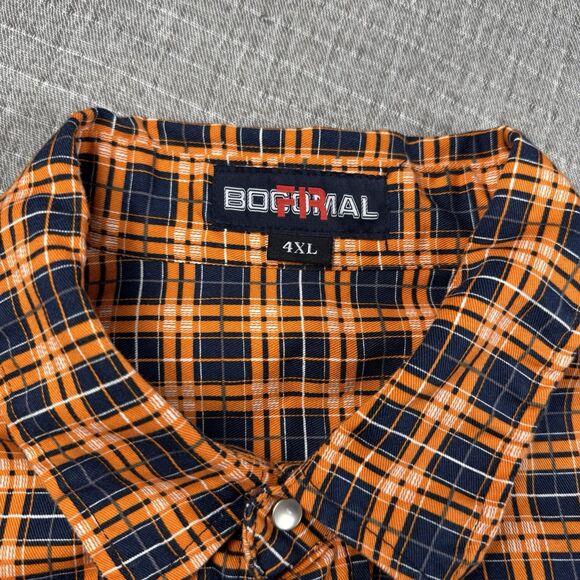 Bocomal FR Pearl Snap Shirt Men 4XL Plaid Orange Cat 2 Flame Resistant Workwear - Picture 7 of 8